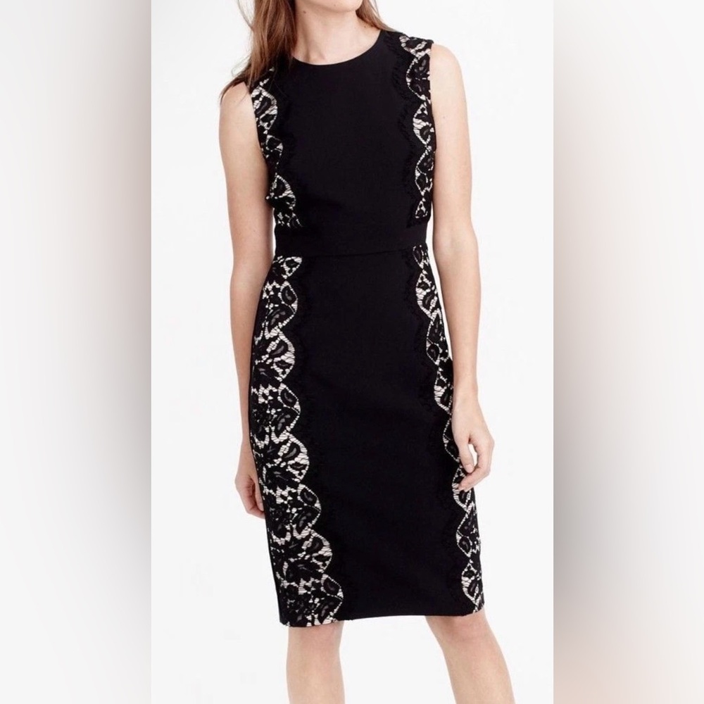 J. Crew Black Lace Panel Dress Women Size 2P Lined Classic Career